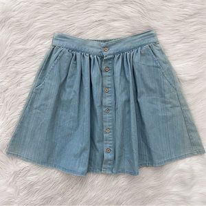 Rylee + Cru Chambray Girls Light Wash Wood Button Front Mini Skirt Washed Denim